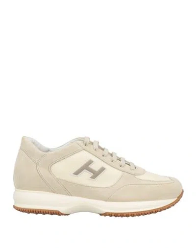 Hogan Man Sneakers Light Grey Size 9 Soft Leather, Textile Fibers