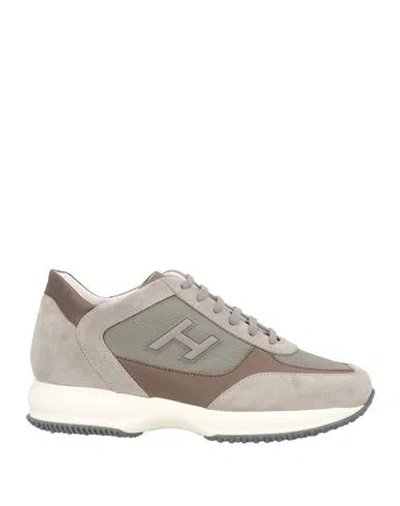 Hogan Man Sneakers Light Grey Size 9 Textile Fibers, Leather In Brown