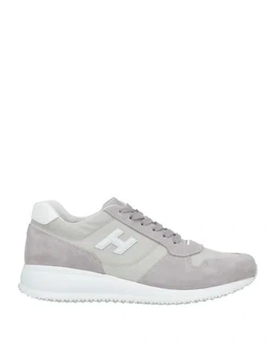 Hogan Man Sneakers Light Grey Size 9 Textile Fibers, Leather In Gray