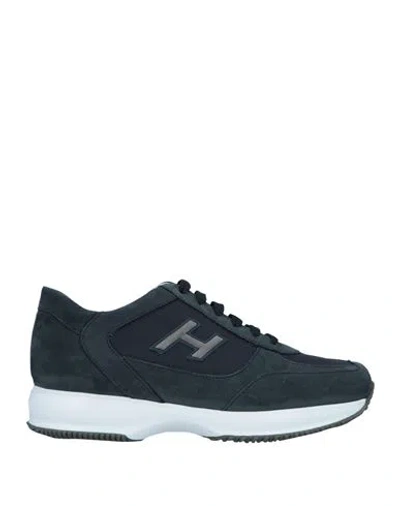 Hogan Man Sneakers Midnight Blue Size 8.5 Leather, Textile Fibers In Blue