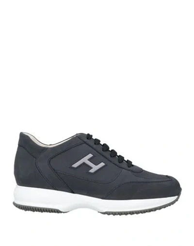 Hogan Man Sneakers Midnight Blue Size 9 Leather, Textile Fibers In Gray