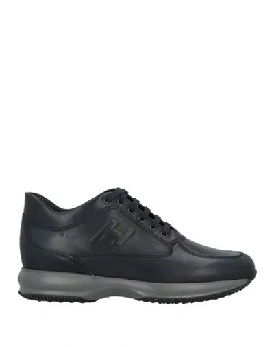 Hogan Man Sneakers Midnight Blue Size 9 Soft Leather In Black