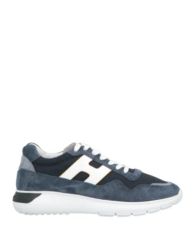 Hogan Man Sneakers Midnight Blue Size 8.5 Textile Fibers, Leather In Dark Blue