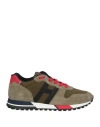 Hogan Man Sneakers Military Green Size 9 Leather, Textile Fibers In Green