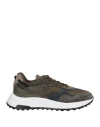 Hogan Man Sneakers Military Green Size 9 Leather, Textile Fibers In Green