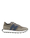 Hogan Man Sneakers Military Green Size 9 Leather, Textile Fibers In Green