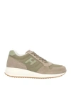 Hogan Man Sneakers Military Green Size 8.5 Leather, Textile Fibers In Green