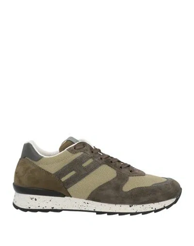 Hogan Man Sneakers Military Green Size 8 Leather, Textile Fibers