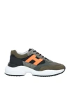 Hogan Man Sneakers Military Green Size 9 Soft Leather, Textile Fibers In Green