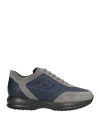 Hogan Man Sneakers Navy Blue Size 8.5 Leather, Textile Fibers In Navy Blue