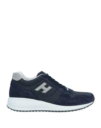 Hogan Man Sneakers Navy Blue Size 10.5 Leather, Textile Fibers In Navy Blue
