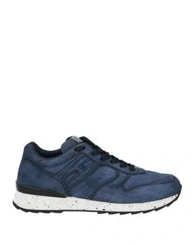 Hogan Man Sneakers Navy Size 9 Leather, Textile Fibers In Navy Blue