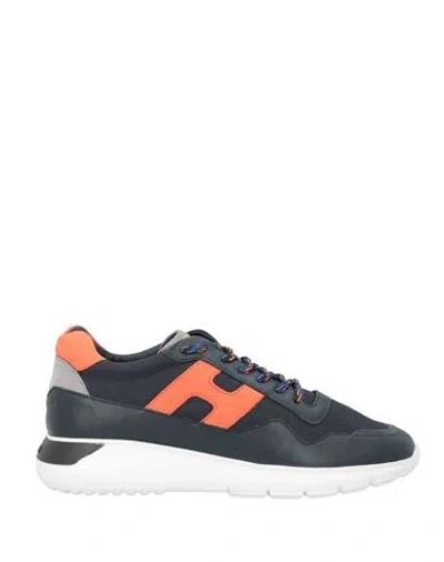 Hogan Man Sneakers Navy Size 8.5 Leather, Textile Fibers In Navy Blue