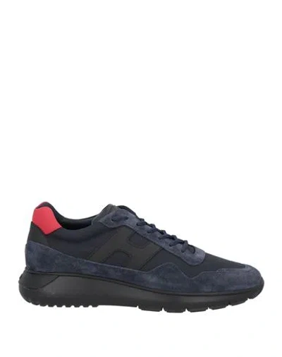 Hogan Man Sneakers Navy Size 8 Textile Fibers, Soft Leather In Navy Blue