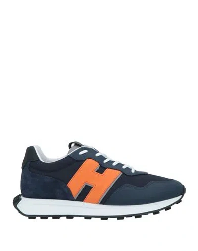 Hogan Man Sneakers Navy Size 8 Leather, Textile Fibers In Navy Blue
