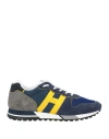 Hogan H86run Man Sneakers Navy Size 9 Leather, Textile Fibers In Navy