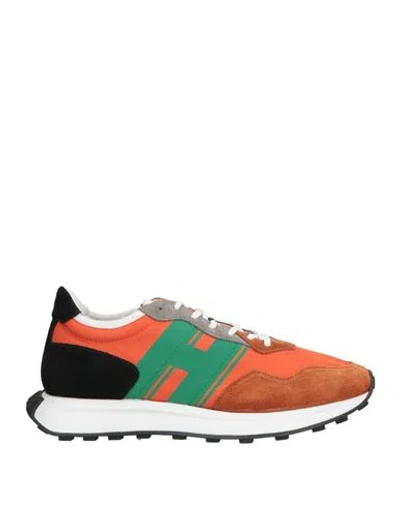 Hogan Man Sneakers Orange Size 8.5 Leather, Textile Fibers