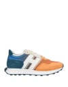 Hogan Round Toe Panelled Sneakers In Orange