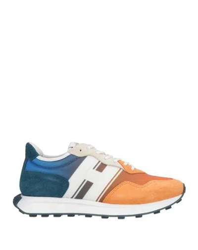 HOGAN HOGAN MAN SNEAKERS ORANGE SIZE 8.5 LEATHER, TEXTILE FIBERS
