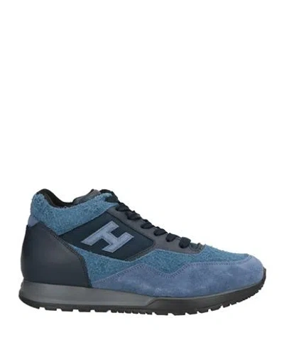 Hogan Man Sneakers Pastel Blue Size 8 Leather, Textile Fibers
