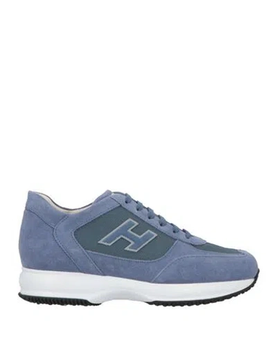 Hogan Man Sneakers Pastel Blue Size 9 Leather, Textile Fibers