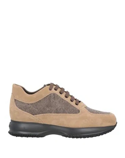 Hogan Man Sneakers Sand Size 9 Leather, Textile Fibers In Beige