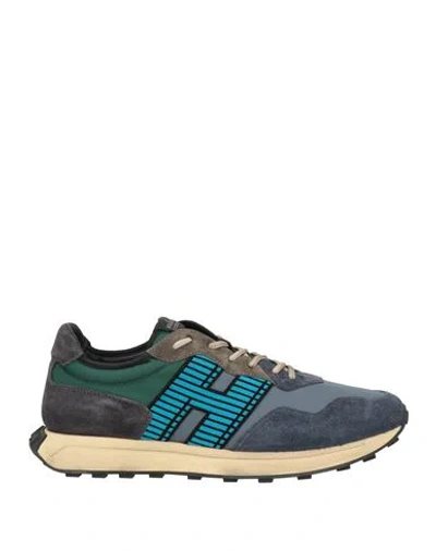 Hogan Man Sneakers Slate Blue Size 9 Leather, Textile Fibers