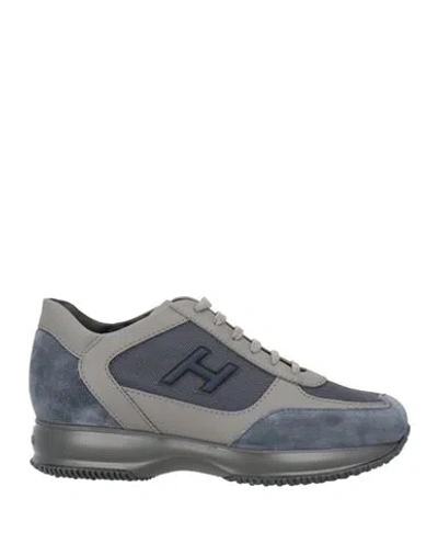 Hogan Man Sneakers Slate Blue Size 9 Leather, Textile Fibers