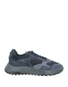 Hogan Man Sneakers Slate Blue Size 8 Soft Leather, Textile Fibers In Blue