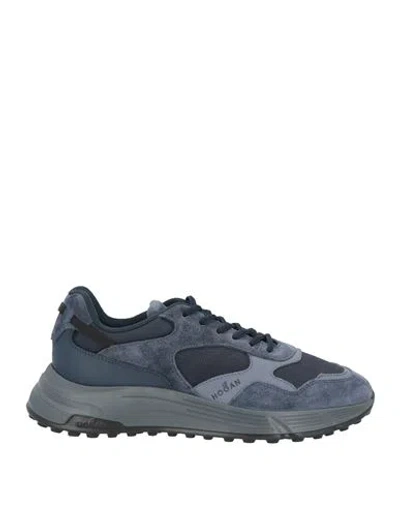 Hogan Man Sneakers Slate Blue Size 8 Soft Leather, Textile Fibers