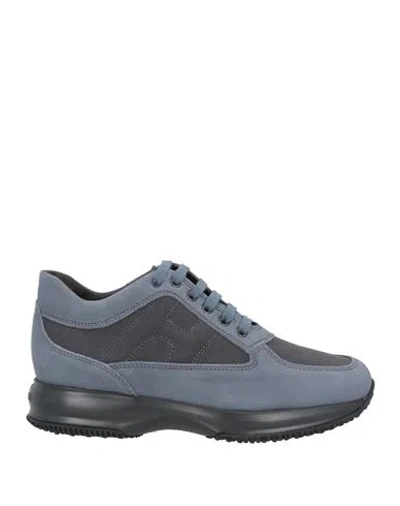 Hogan Man Sneakers Slate Blue Size 8.5 Soft Leather, Textile Fibers