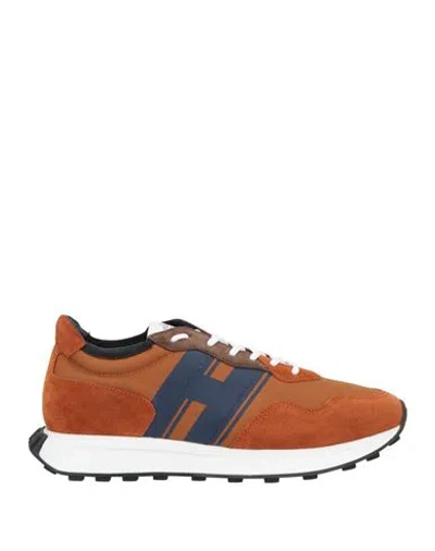 Hogan Man Sneakers Tan Size 11 Leather, Textile Fibers In Brown