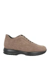 Hogan Man Sneakers Taupe Size 11.5 Leather In Animal Print