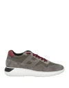 Hogan Man Sneakers Taupe Size 8.5 Leather, Textile Fibers In Gray