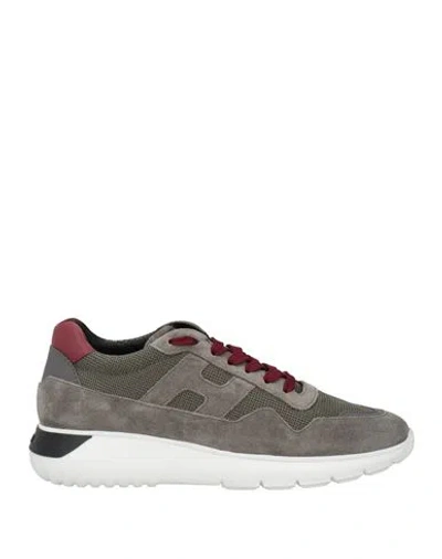 Hogan Man Sneakers Taupe Size 8.5 Leather, Textile Fibers In Gray
