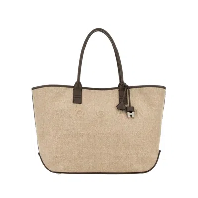Hogan Mastice Address Shopping Media Linen Shopping Bag In Beige