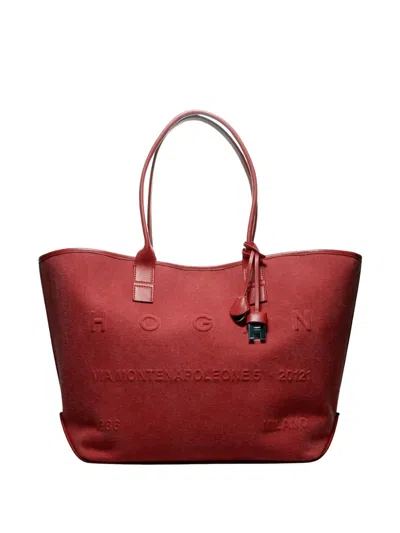 Hogan Medium Address Embossed Tote Bag In Burgundy