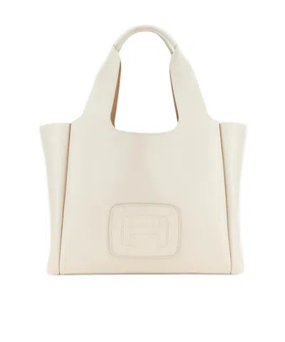 Hogan Medium H-bag Leather Tote Bag In White