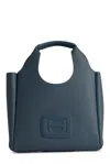 Hogan Small Leather Tote Bag With Structured Shape In Baltic Scuro