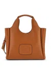 Hogan Chic Off-white Mini Leather Tote With Embossed Detail In Brown