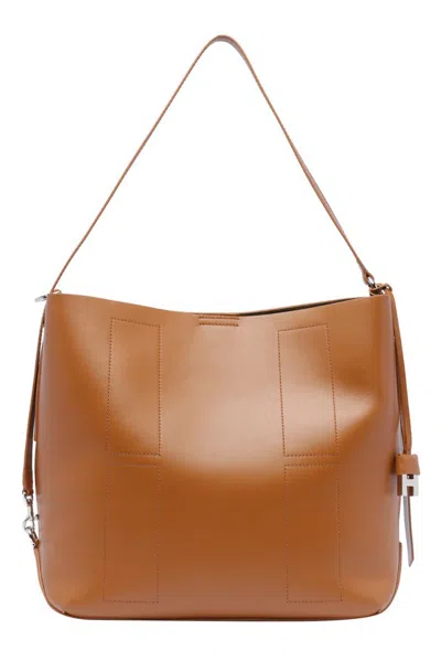 Hogan Adjustable Leather Shoulder Bag With Metal Hardware In Brown