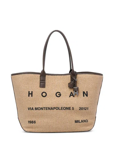 Hogan Medium Rafia Tote In Sand