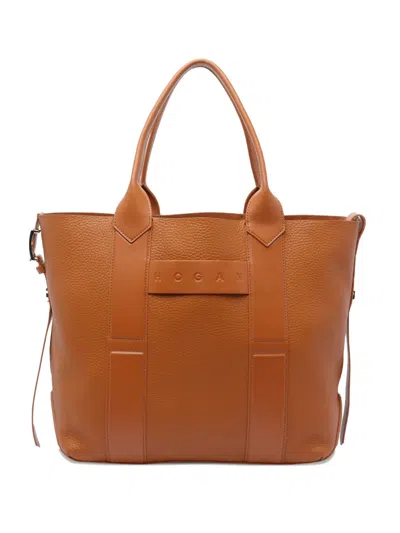 Hogan Medium Script-detail Leather Tote Bag In Brown