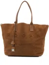 Hogan Medium Script Embossed-logo Suede Tote Bag In Brown