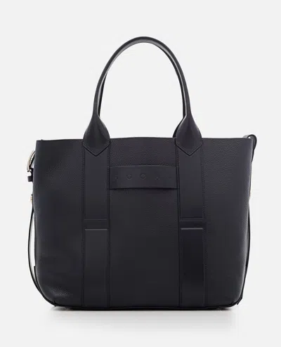 Hogan Medium Script Leather Shopping Bag In Black