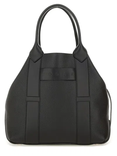 Hogan Medium "script" Shopping Bag In Black