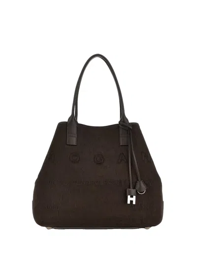 Hogan Medium Script Shopping Bag In Pony-effect Leather In Brown