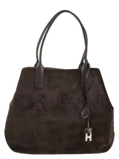 HOGAN MEDIUM SCRIPT SHOPPING BAG IN PONY-EFFECT LEATHER