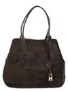 Hogan Medium Script Shopping Bag In Pony-effect Leather In Brown
