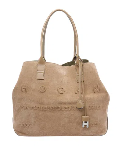 Hogan Medium  Script Shopping Bag In Sand